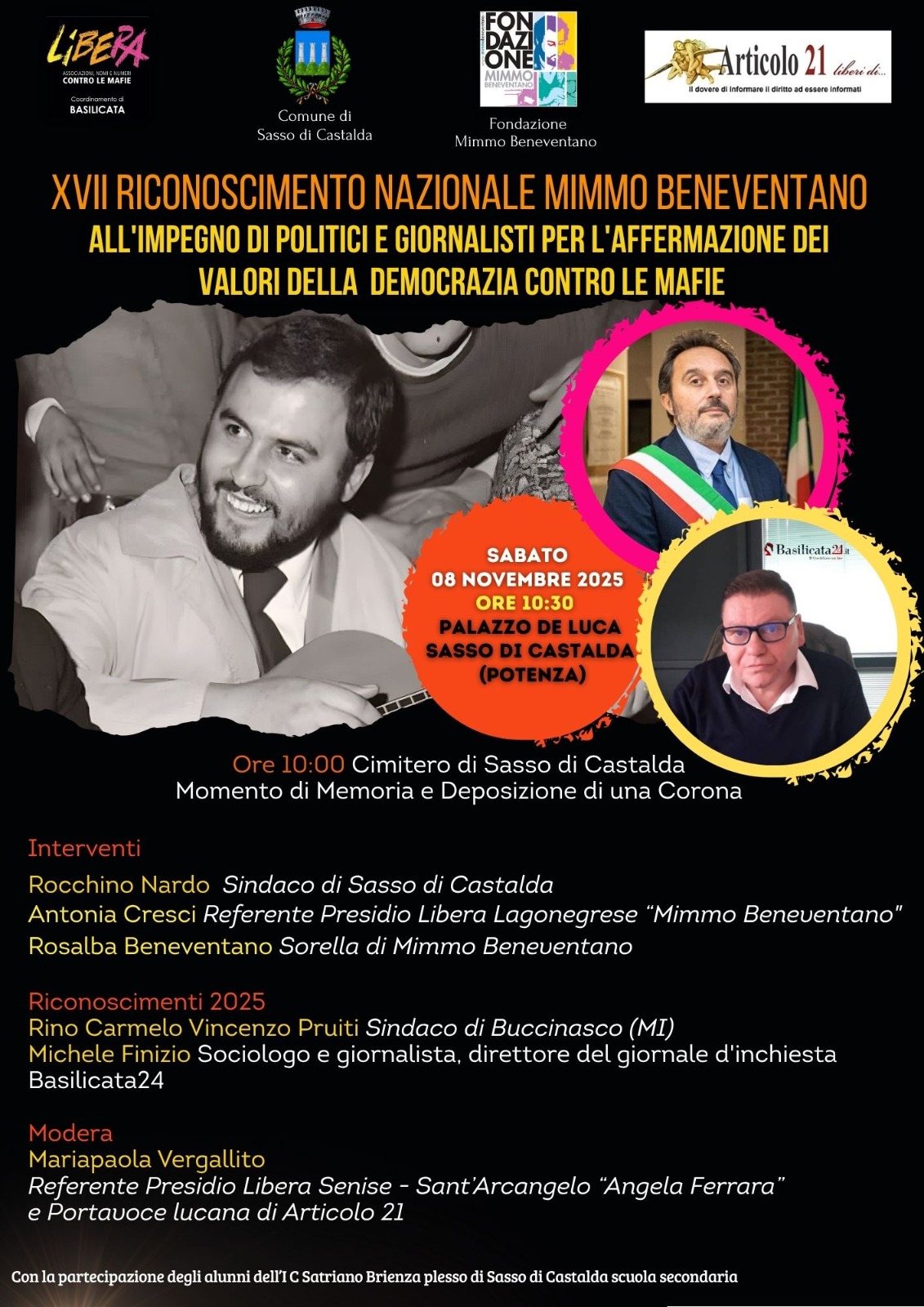 RICONOSCIMENTO ''MIMMO BENEVENTANO'': SABATO 8 NOVEMBRE LA XVII EDIZIONE A SASSO DI CASTALDA